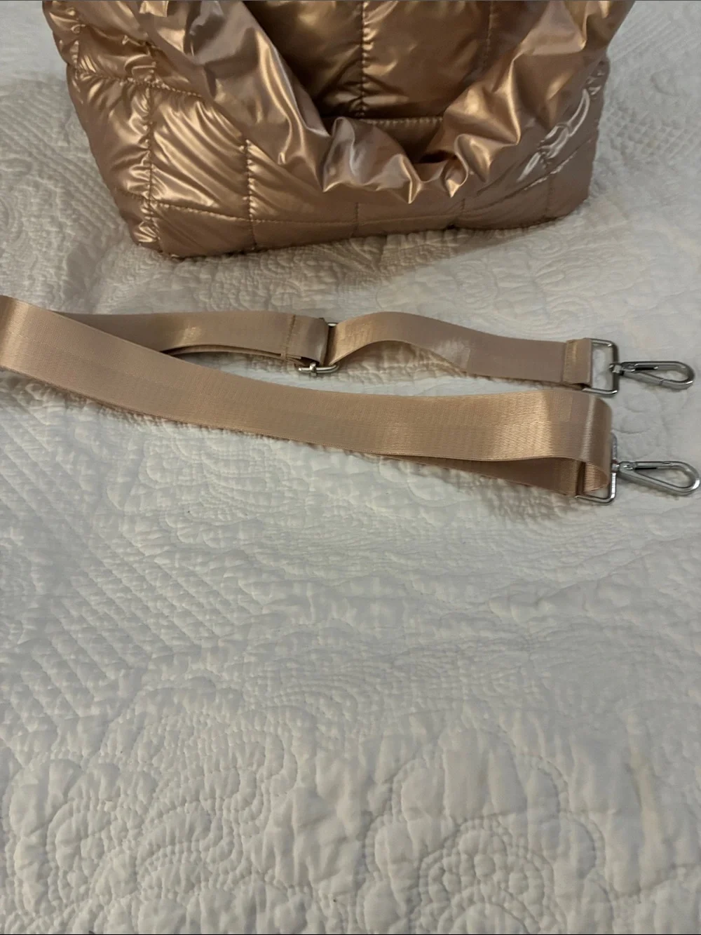 Quilted Metallic Taupe/Pink Shoulder Tote - Women Bags